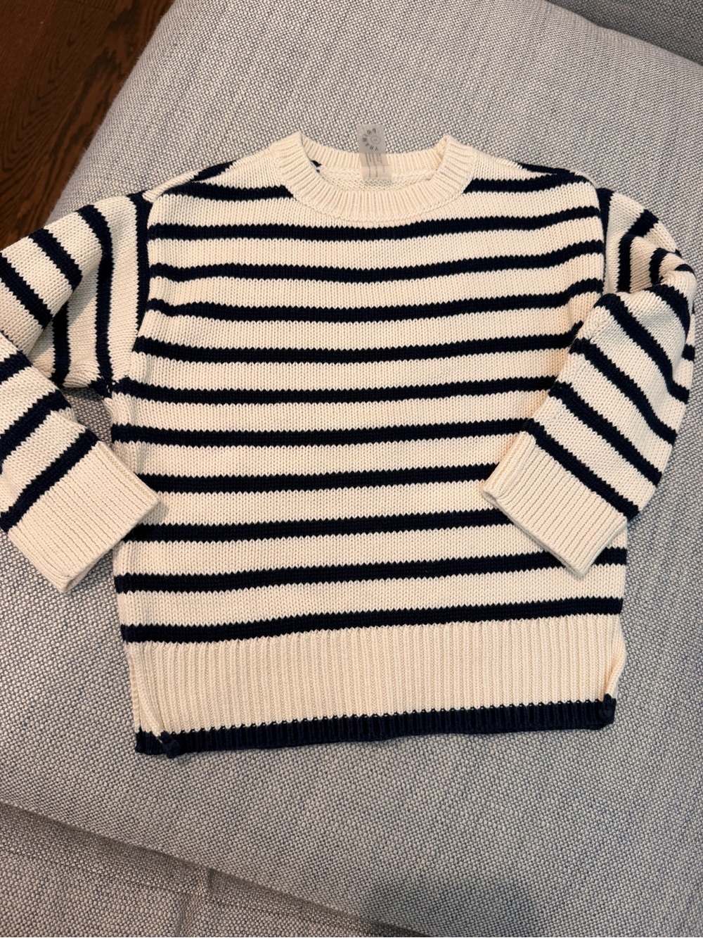 Primary Kids Striped Crewneck Sweater - Cream & Navy